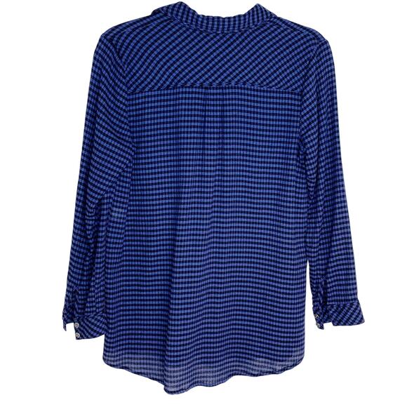 J Jill Womens Size XS Checked Blouse Blue Black Pullover Pockets Huntercore - Picture 7 of 10